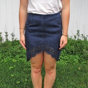 SOLD NEW Faux Suede Navy Pencil Skirt with Lace